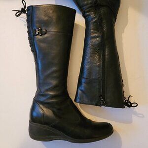 Nero Giardini Italian Leather Boots Y2K Side Zipper Back Lace-up Size EU 36.5